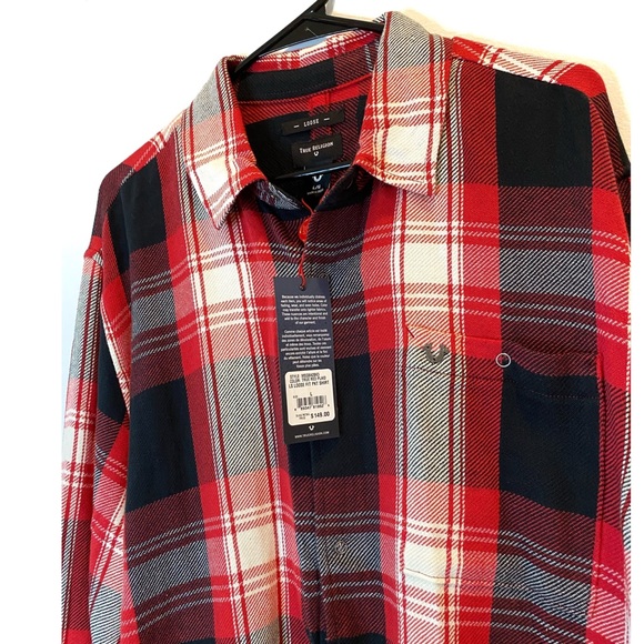 True Religion Red Plaid Flannel Shirt NWT - Picture 2 of 11